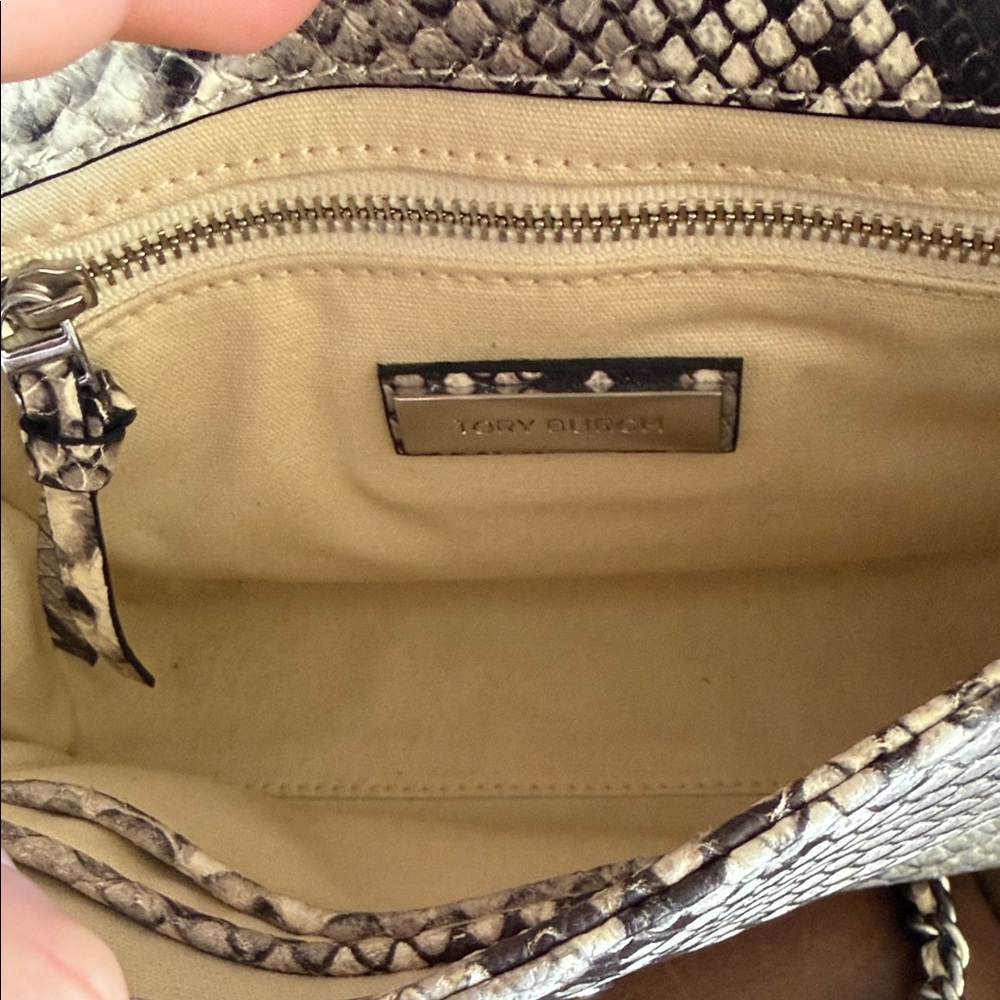 Tory Burch Black/Grey Python Embossed Leather Fri… - image 2